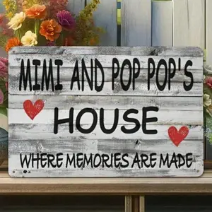 Personalized Metal Family Sign Customized Grandparents Home Decor Products Gift for Mimi Pop Pop's House, Rustic Wooden Background Family, Rustic Design, Indoor Home Decoration