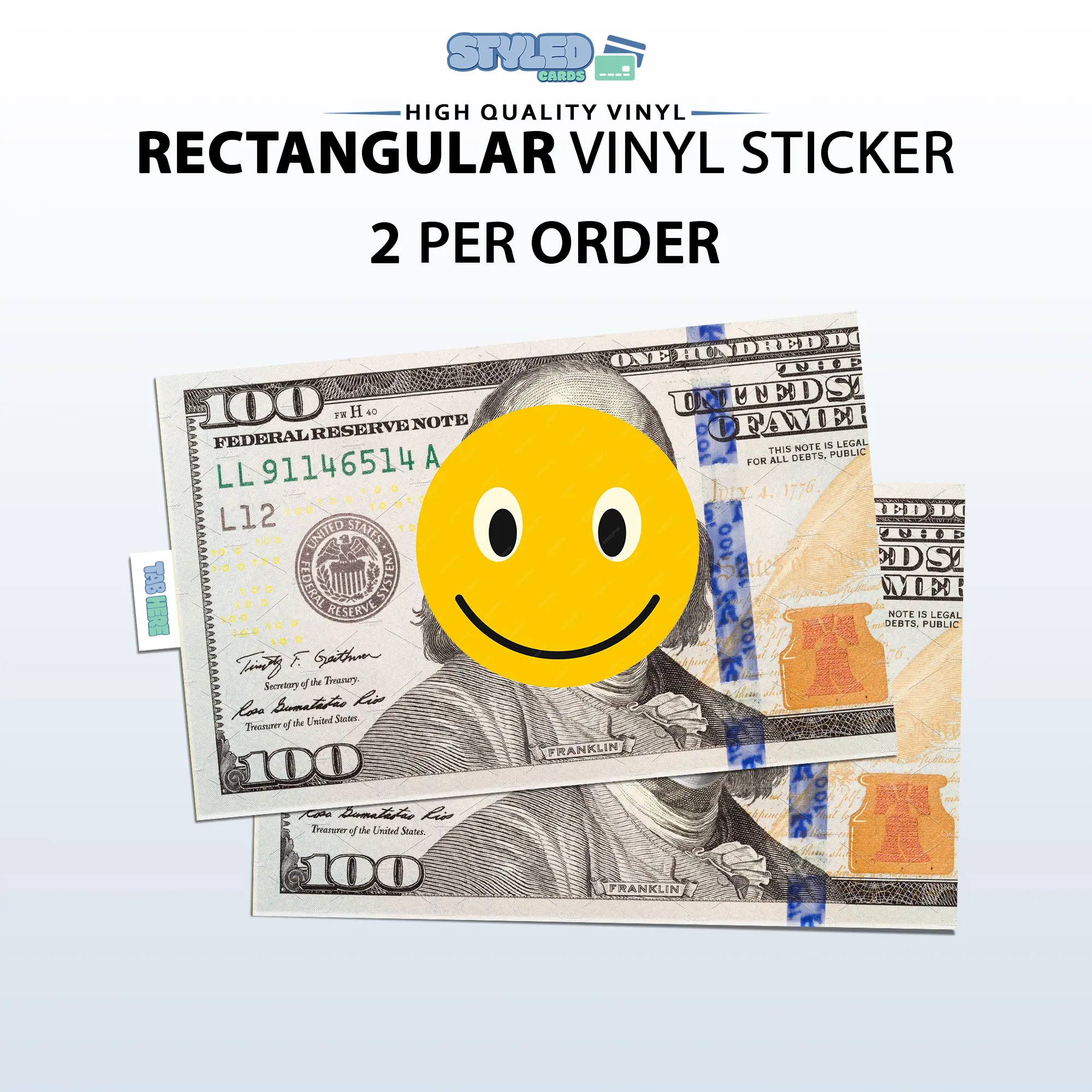 mask on hundred bill rectangle vinyl sticker