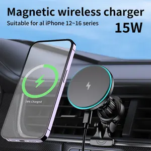 Magsafe Car Charger with Backlight Wireless Charging, Ventilated Phone Holder, 360° Rotating Magnetic Phone Stand for iPhone Series