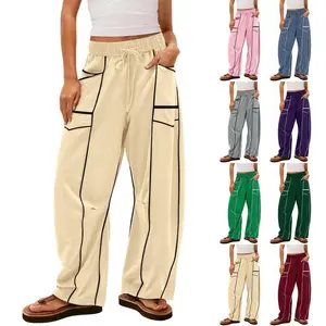 Women's Barrel Sweatpants Drawstring Athletic Baggy Pants Lounge Sweats Colorblock Fit True to Size Vogue Design  Bottom Trouser Joggers with Pockets Low Waist Knitted Sweatpants Breathable Elastic Waist Wide Leg Pants