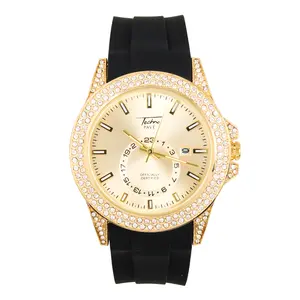 Men's 42mm Round Dial Watch – Silicone Band, Quartz Movement, Simulated Stone