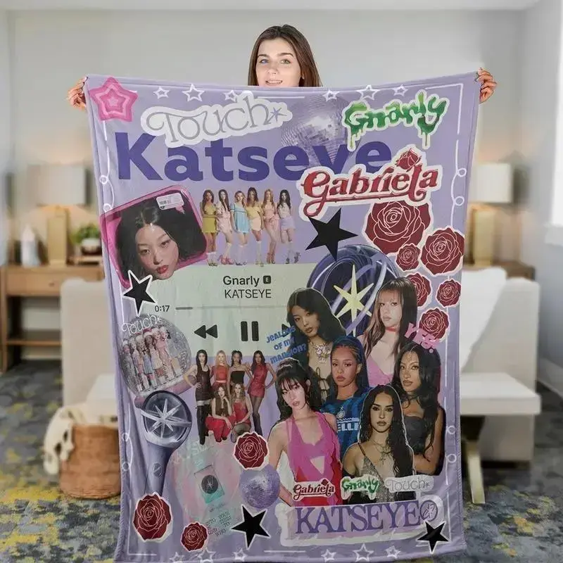 Katseye Beautiful Chaos Tour Fashion Blanket - Ultra Soft Flannel Plush, Lightweight HD Print Cute Character Graphic, Cozy Warm Home Decor for Bedroom Couch Sofa, Fan Gift for Teens, Fashion Blankets, Cute Character Blankets