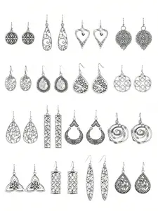 Trendy All-match Vintage Style Design Drop Earrings, Boho Style Dangle Earrings (16 Pairs), Retro Style Earrings for Women, Fashion Jewelry for Party, Daily Clothing Decor