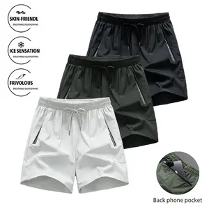 3 Pack Men's -5℃ Ice Cool Running Shorts, Quick Dry Cold Tech Gym Shorts with Back Phone Pocket, Summer Breathable Athletic Workout Shorts