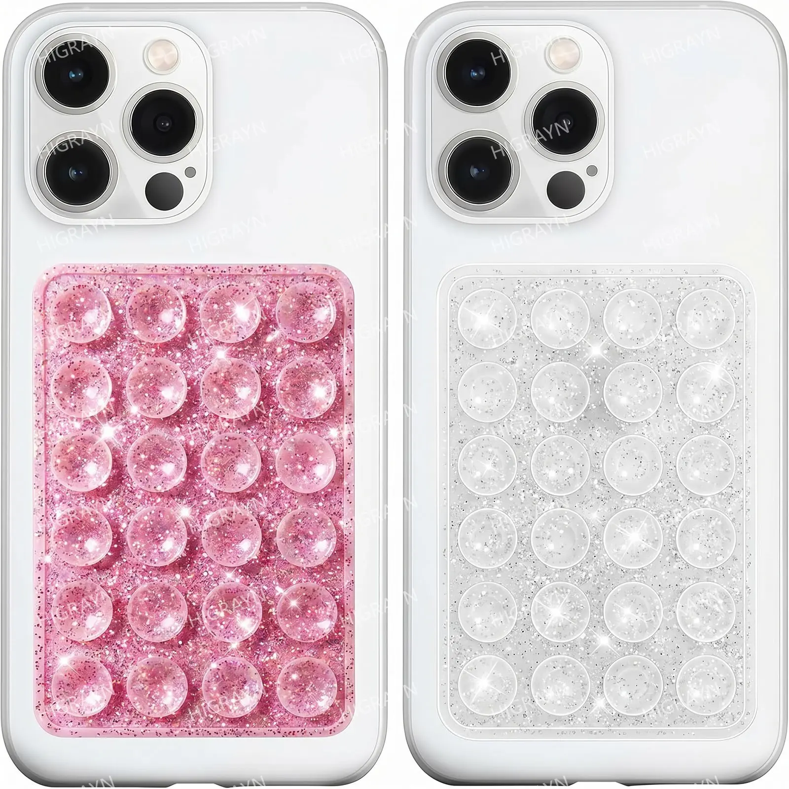 Glitter Silicone 2Pack, Cell Phone Holders, Durable Grip Suction Phone Case Mount, Non Slip Smartphone Suction Cup, Hands-Free Holder for Selfies and Videos, Silicone Adhesive Stand Sticky for Cell Phone with 24 Independent Suction Cups