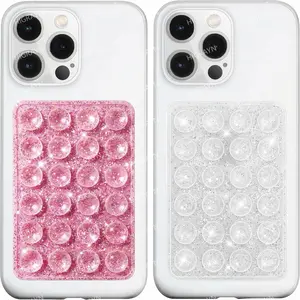 [Glitter Silicone] 2Pack  Durable Grip Suction Phone Case Mount, Non Slip Smartphone Suction Cup, Hands-Free Phone Accessories Holder for Selfies and Videos, Silicone Adhesive Stand Sticky for Cell Phone with 24 Independent Suction Cups Cellphone