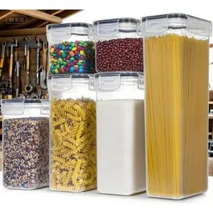 7-Piece BPA-Free Kitchen Storage Set, Leak-Proof Dry Food Canisters for Pasta, Flour, Sugar, Reusable Plastic Containers with Secure Lids, Pantry Organization Solution for Spaghetti and Baking Essentials