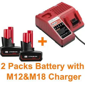 M-12 12V Lithium-Ion Battery Kit: Includes 2x 6.5Ah Batteries + 1 M-12 & M-18 Dual-Port Rapid Charger (Model M-128M-18)