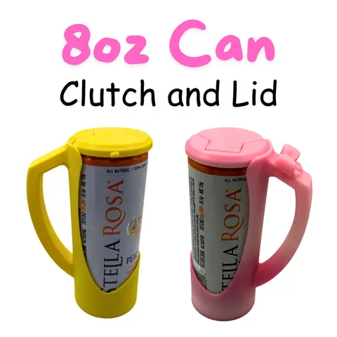 8oz Plastic 3D Printed Can Clutch Cup Holder - Tumbler Accessories, Combo Holder and Can Lid, Bug/Dust Guard, Sturdy Cold Beverage Accessory with Handle Included, Bow Option, Hand Washable, Cost-Effective Choice, Daily Use Kitchen Item