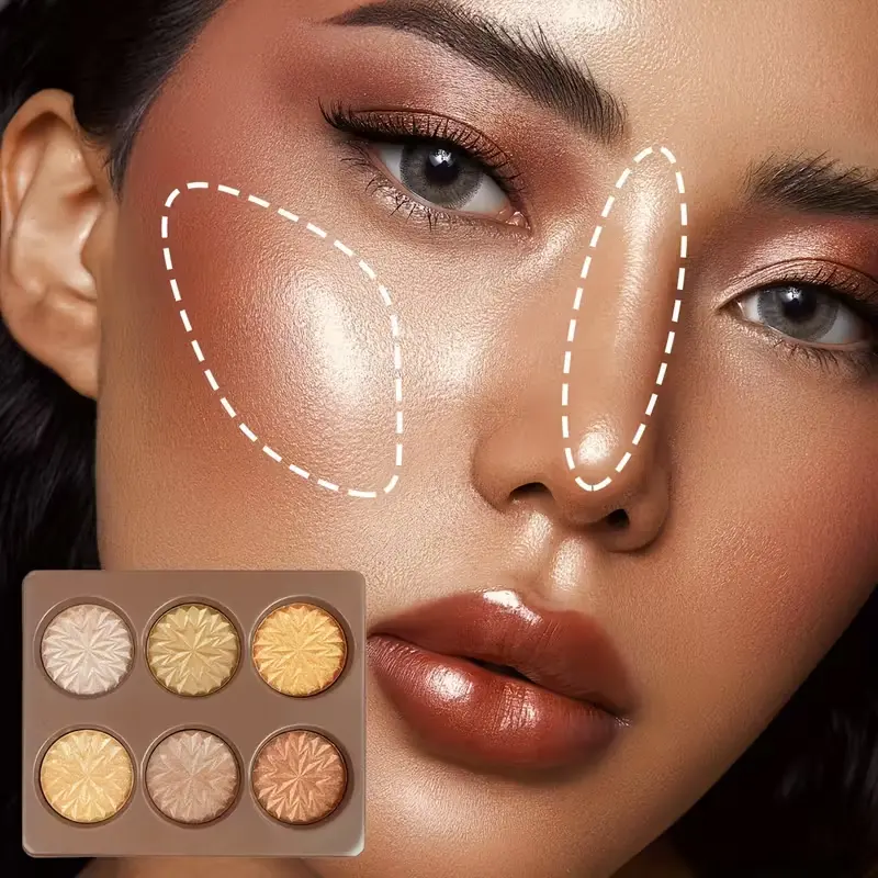 Soft Glow 3D Highlight and Bronzer Palette, a Versatile 6-Shade Fine Shimmer Powder for a Flawless, Radiant Complexion on Dark Skin Tones, Versatile Bronzer Makeup, Luminous, Dewy Makeup, Natural Look, Radiant Glow, Glowing Makeup