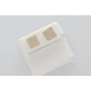 10K Gold & CZ Square Earr #3 W:2.4