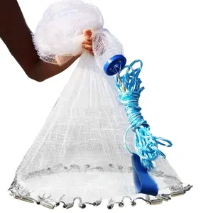6ft Radius Hand Throw Fishing Cast Net, Heavy Duty Easy Throw Bait Casting Net with Chain Sinker, Wide Bottom Spread Mesh Fishing Trap for Outdoor Angling