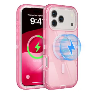For iPhone 17 Air 16 15 Pro Max 14 Case, Compatible with MagSafe, Heavy Duty Shockproof Protection Phone Case, Anti-Drop, Dual Layer Transparent Magnetic Phone Case Cover