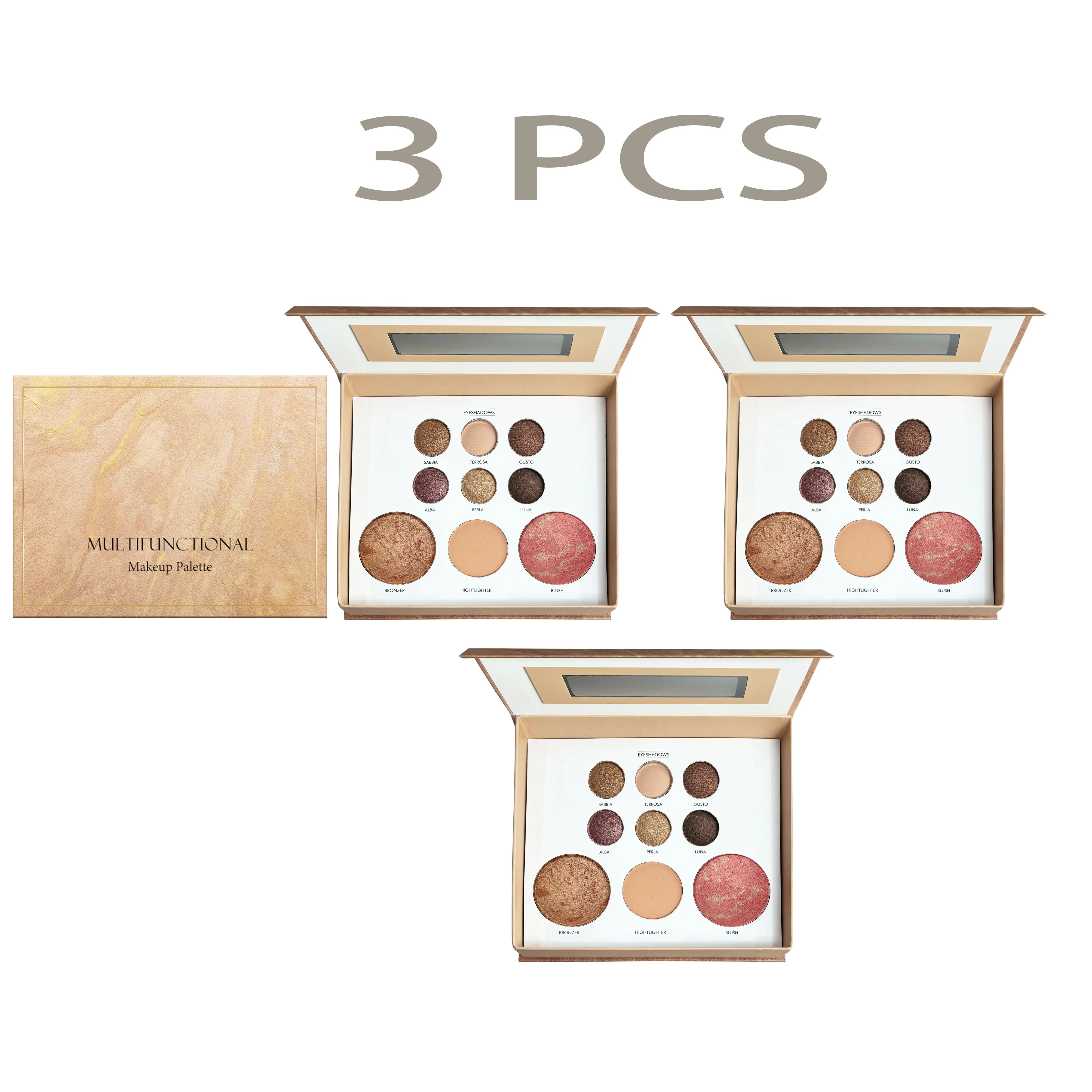 【3pcs】Makeup Palette for Full Face, Eyeshadow Contour Blush Highlighter, Multi-Use Cosmetic Set for Smooth Cosmetic cheek palette eyeshadow palette