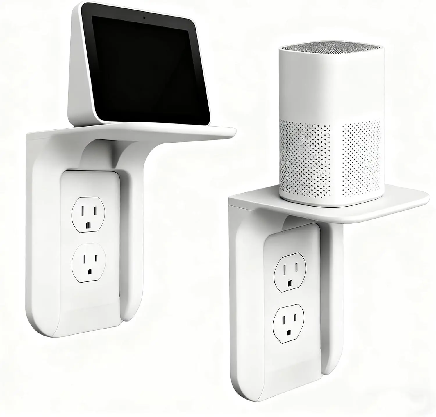 Outlet Shelf, Bathroom Wall Holder with Built-in Cable Management, Wall Organizer for Smart Home Decor Space Saving Electric Toothbrush Use as Echo Holder (Standard White, 2 Pack)