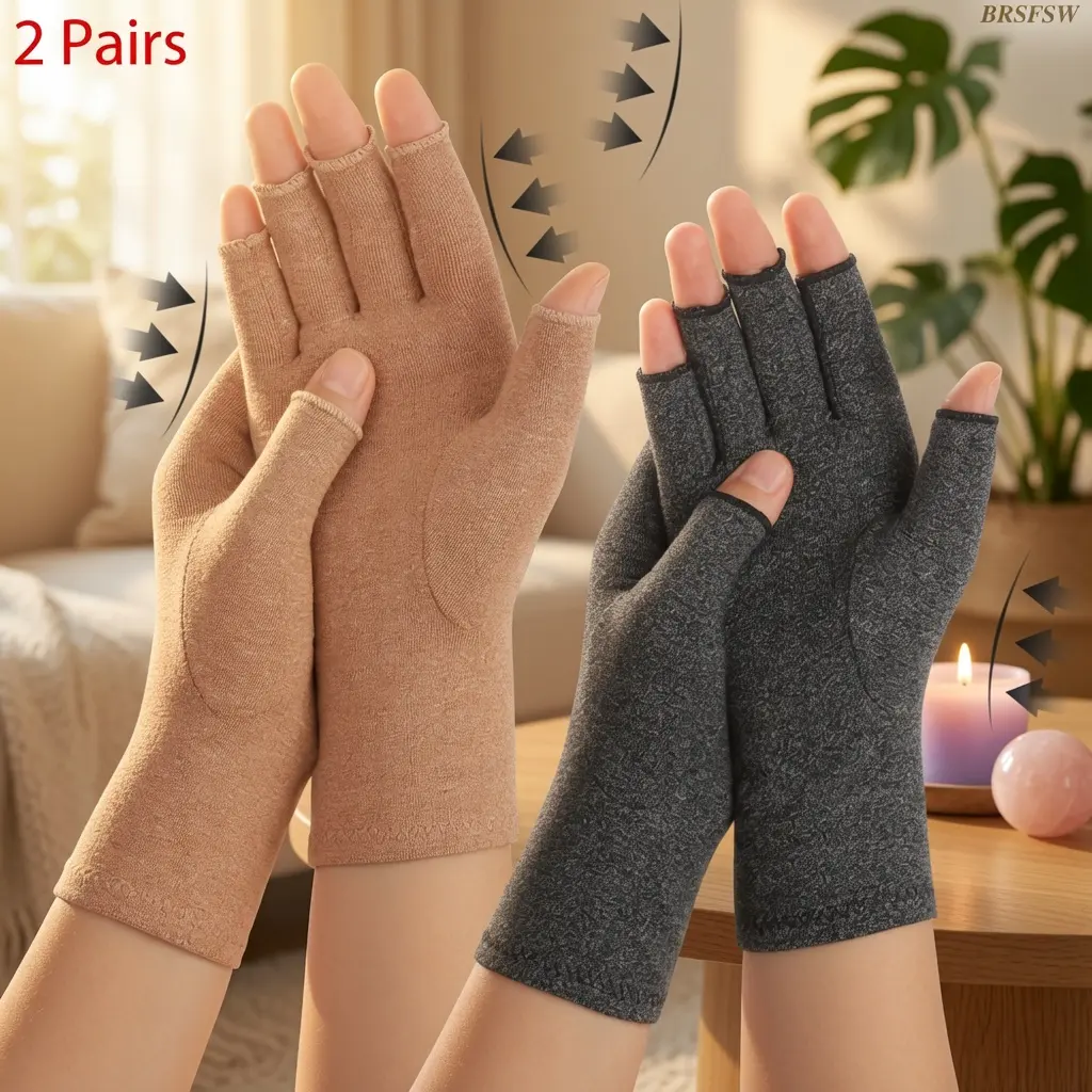 Fingerless Compression Gloves (2 Pairs), Breathable Arthritis Hand Support with Wrist Brace for Carpal Relief and Daily Tasks, Relief From Arthritis, Breathable Material, Wrist Support, Household Tasks, Thumb Support homedecor