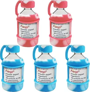 Insulin Vial Protector, Silicone Protective Travel Case for 10ML Insulin Bottles (Blue+Pink)