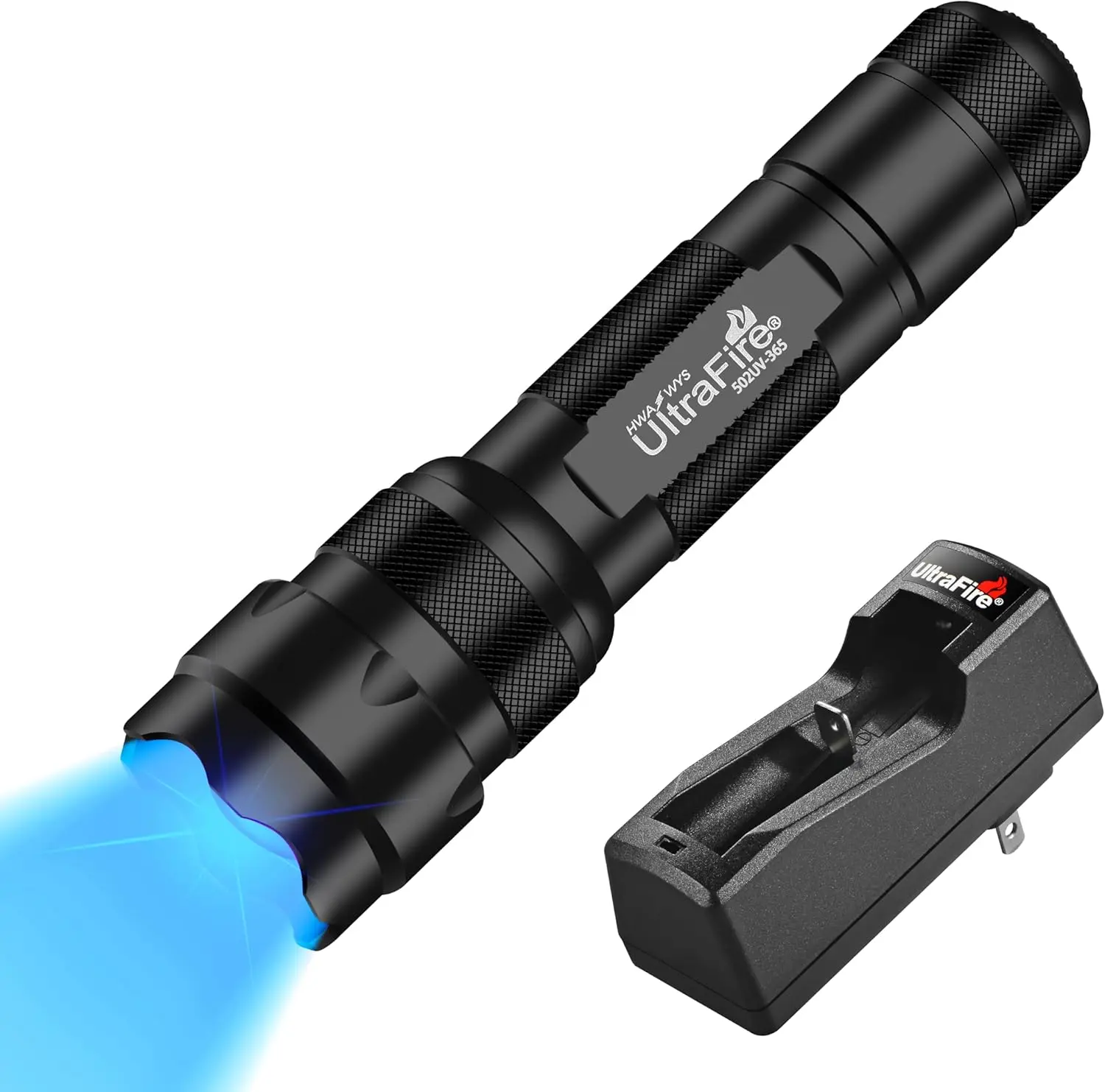 UltraFire 502UV 365nm Rechargeable UV Flashlight - High Power UV Light with Adjustable Zoomable Beam, Belt Clip, Batteries, Urine Detector for Everyday Use (Cell-Compatible), Cells, Blacklight Tasks, Uv Led Lamp