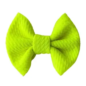 Neon Bullet Fabric Hair Bows Soft Stretchy Aesthetic Bow Clips 3 Inch Wide Textured Ribbed Fabric Perfect for Half Up Styles Ponytails Buns Made in Michigan USA