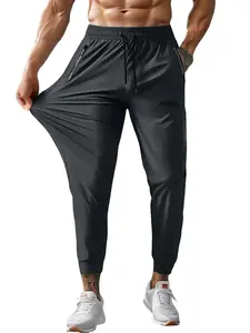 Men's Solid Color Zipper Pocket Sports Pants, Breathable Quick Drying Elastic Waist Trousers, Casual Comfy Outdoor Pants for Gym Workout Running, Sports Bottoms