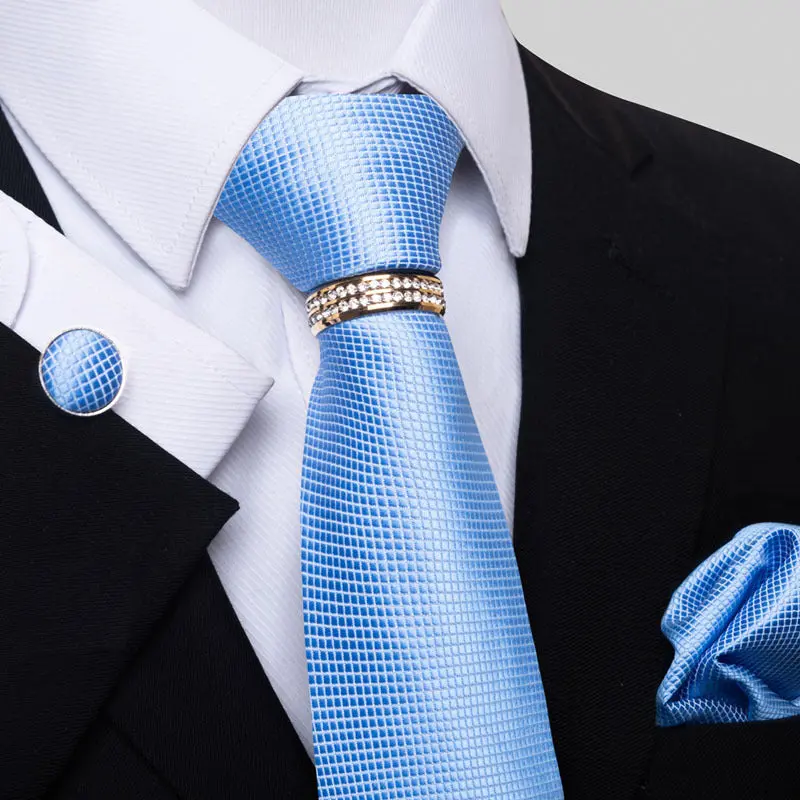 Men's Woven Necktie & Pocket Square Set | Cufflinks & Luxury Tie Ring Combo