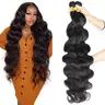 Brazilian Virgin Human Hair Bundles 32inch 34inch 15A Upgrade Premium Quality Body Wave Straight Hair for Quick Weave 1 3 4 Bundles Natural Black Traditional Sew in Extension