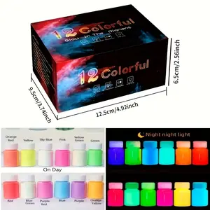 12 color water-based luminous pigment set | 0.68oz luminous pigment, suitable for canvas art, holiday decoration (Christmas/Halloween) -12 bright colors, quick drying, washable, suitable for craft projects and nighttime painting
