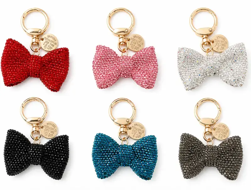 Full Rhinestone Bow-Knot Keychain with Metal Spring-Loaded Key Ring, Sparkly Crystal Bow Key Charm, Elegant Mini Tag Pendant, Stylish Car Key Accessory, Trendy Handbag & Backpack Decoration, Gift for Women and Girls