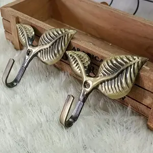 2 Piece Wall Mounted Clothes Hook Set, Metal Coat Rack, Durable Cast Iron Leaf Decor, Reinforced Hanging Hooks, Home Organization