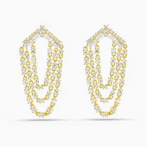 Lightweight 925 Sterling White Stud Cascading Dangle Earring Stacks - Elegant Earrings, Fashion Costume Jewelry Accessories