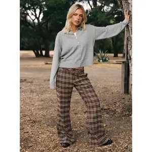 Emiroki Straight Leg Pants Brown Check