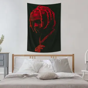 Lil Durk Music Style Polyester Tapestry - Black & Red Artistic Wall Hanging for Room Decor, Knit Fabric, Vertical Design, No Electricity Needed, Room Decoration |   Bold Aesthetic |   Durable Texture
