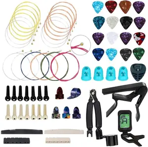 66PCS Guitar Accessories Kit, Acoustic Changing Tool, Including Guitar Acoustic Strings, Picks, Capo, String Winder&Cutter, Tuner, Bones, for Players and Beginners