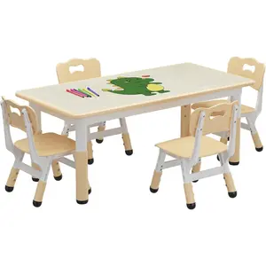 Kids Table and Chair Set, Height Adjustable Toddler Table and 4 Chairs Set for Ages 2-10, Graffiti Desktop, Non-Slip Legs, Arts & Crafts Table, Children Activity Table for Daycare Classroom Home