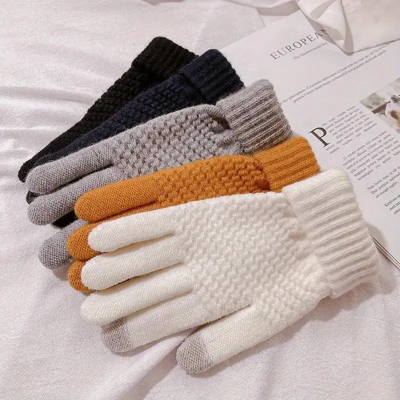 Knitted Thermal Winter Woolen Gloves, Solid Color Touch Screen Thickened Hand Made Sports Gloves for Cycling Hiking, Sports & Outdoor Accessories, Textured Touchscreen Gloves, Thermal Insulated Gloves, Warm Gloves, Gloves for Cold Weather