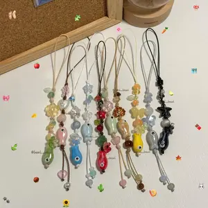 [NEW] Handmade Beaded Phone Straps with Colorful Glass Fish Charms