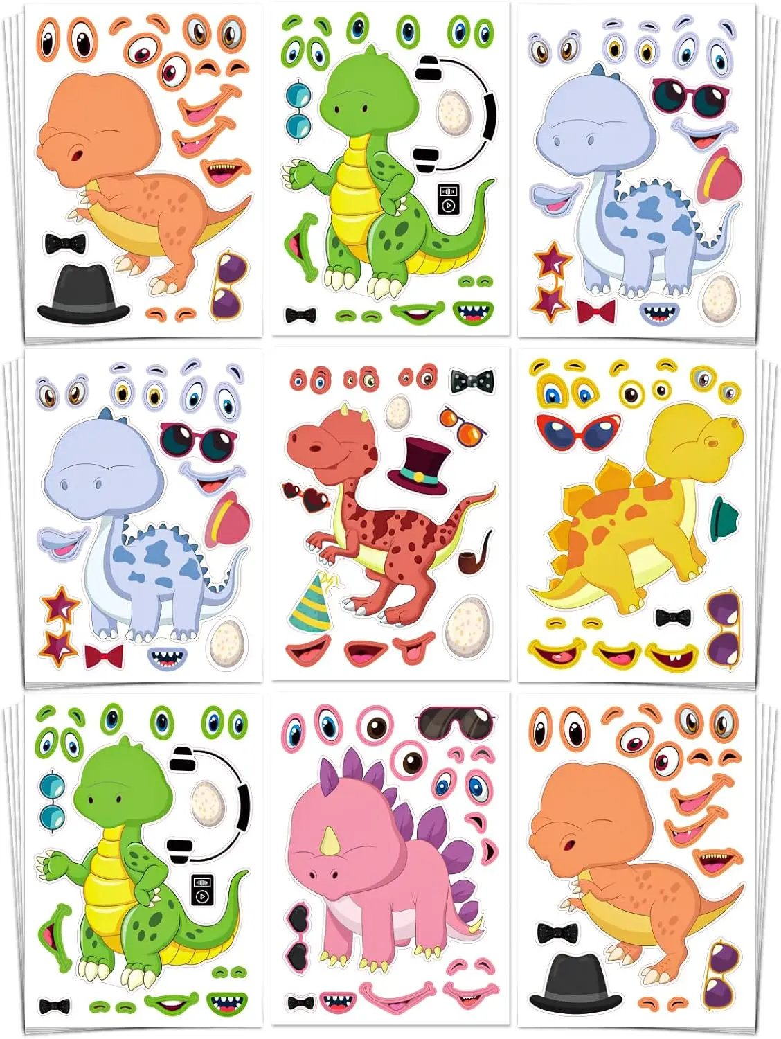Kids' Mix-and-Match Dinosaur Craft Stickers, 30-Sheet Set for Party Favors & Activities (Office Stationery Gift Supplies)