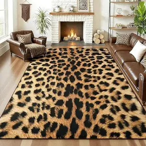 Leopard Rug for Bedroom Machine Washable Cheetah Rug Animal Print Hide Area Rug, Large Non-Slip Faux Fur Leopard Skin Rugs Carpet for Office Living Room Dinner Room Home Decor