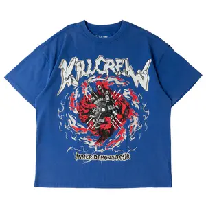 Kill Crew Oversized Demons Tour Flame T-Shirt Menswear Top Relaxed Fit Soft Tshirt Streetwear