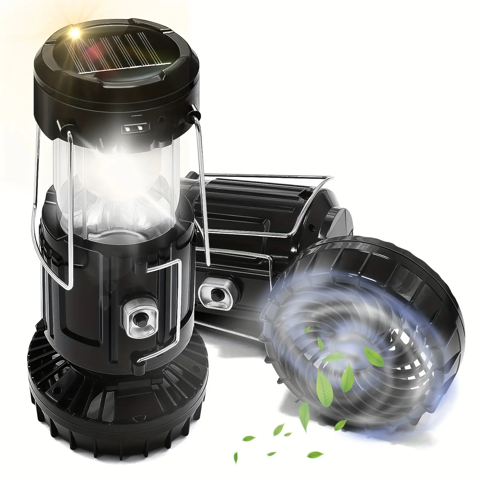 XTAUTO 2-in-1 solar fan and lantern, outdoor camping light, three charging modes, hanging and waterproof, suitable for camping, power outages, emergencies, hot weather, and mountain climbing DIBMS rechargeable  camping  light