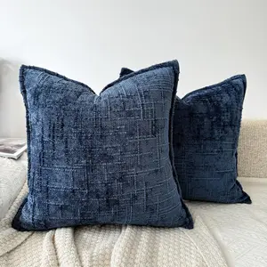 Navy Blue Throw Pillow Covers 20x20 Set of 2 Thick Slubby Textured Farmhouse Couch Pillow Covers Decorative Pillow for Bed Sofa Living Room