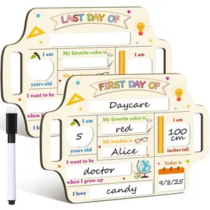First & Last Day of School Sign Reusable Chalkboard 8" - Back to School Photo Prop Board with Markers, Pink Bow Pencil Notebook Flower Apple Boho Designs, Cute Dry Erase Wooden for Pre-K Kindergarten 1st Grade Teachers Parents Gifts Class of 2026