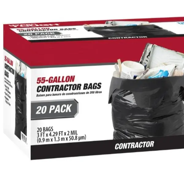 55-Gallon Flap Tie Contractor Bags, 2 MIL, 20 Bags Pack