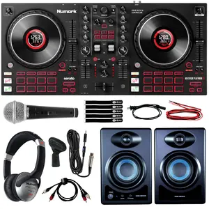 Numark Mixtrack Platinum FX 4-Deck DJ Controller with 3.5" Desktop DJ Monitors Package