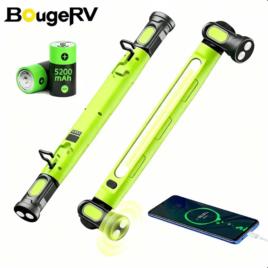 【FathersDayGift】BougeRV Under Hood Work Light Bar, 3000LM LED Magnetic Light Bar with Hooks, 5200mAh Cordless Rechargeable Hood Light, Single Pack, Ideal for Mechanic, Car Repair & Garage Use, Usb & Mobile Lights