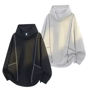 Men's Plain Long-Sleeve Pullover Hoodie with Patchwork Design - Casual Menswear Tops for Spring and Autumn Wear