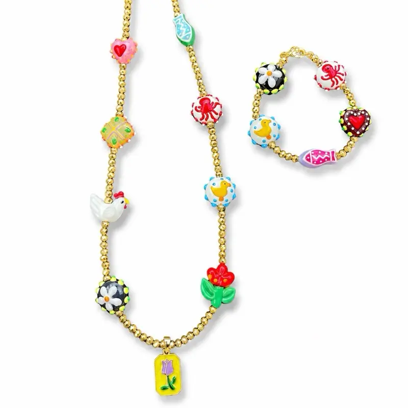 Handmade Murano Lampwork Necklace & Bracelet Set, Unique Detail Jewelry, Colorful Artisan Glass Beads, One of a Kind Statement Jewelry