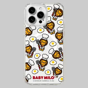 Cute Kawaii Chef Baby Milo Fried Egg Clear Magnetic MagSafe Phone Case, Shockproof Protective Cover Compatible with iPhone 11-17 Series & Samsung Galaxy S23-S26 Ultra