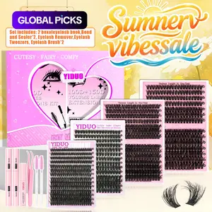 YIDUO 2 Box Clusters Lash Kit with 2X Bond and Seal 798Pcs Lashes Cluster Extensions 60D+80D+100D Mix Styles Individual Eyelash Extensions D Curvature Volume Soft Eyelashes with Remover, Tweezers Box for Beginners, Diy Eyelash Extensions