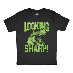 Youth Funny T Shirts Looking Sharp Sarcastic T Rex Graphic Novelty Tee For Kids Funny T Shirts Funny Dinosaur Short Sleeve Novelty Tees for Kids Black -